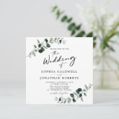 Eukalyptus Calligraphy QR Code Square Wedding Einladung (Stehend Vorderseite)
