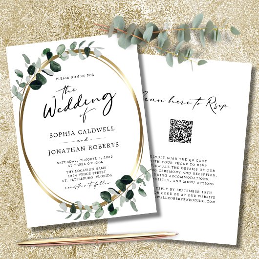 Eukalyptus Calligraphy QR Code UAWG Wedding Einladung