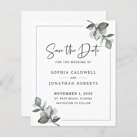 Eukalyptus Calligraphy Save the Date (Vorne/Hinten)