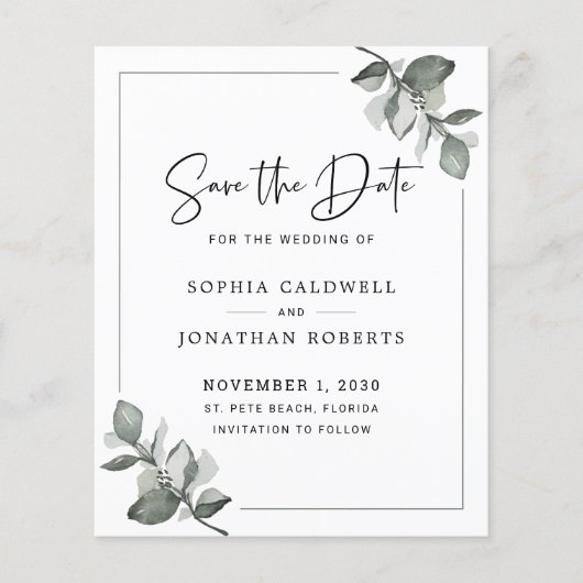 Eukalyptus Calligraphy Save the Date (Vorderseite)