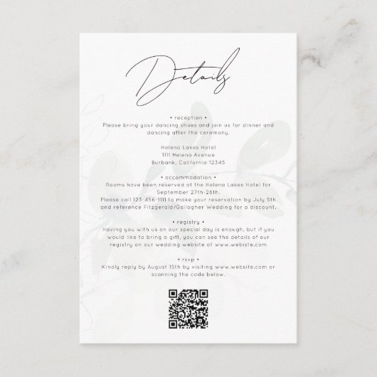 Eukalyptus Calligraphy Script QR Code Wedding Begleitkarte (Vorderseite)