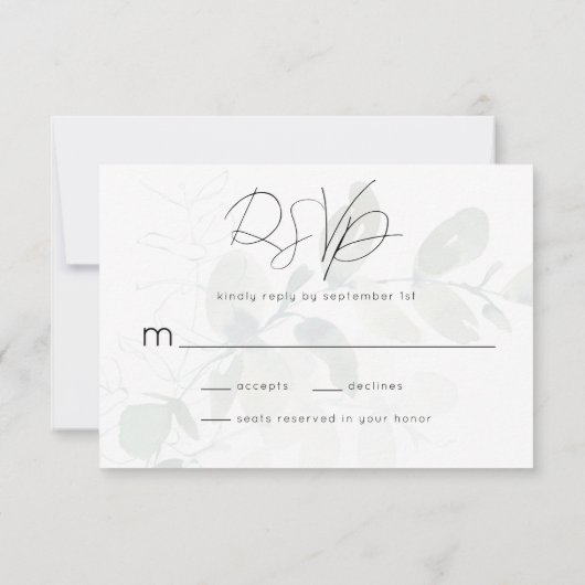 Eukalyptus Calligraphy Script Wedding RSVP Karte (Rückseite)