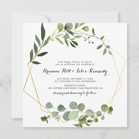 Eukalyptus Calligraphy Square Wedding Einladung (Vorderseite)