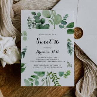 Eukalyptus Calligraphy Sweet 16 Birthday Party Einladung