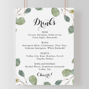 Eukalyptus Calligraphy Wedding Drinks Menu Sign Poster
