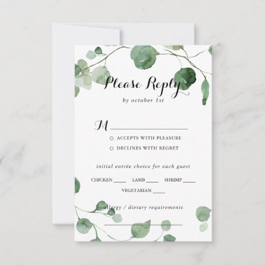 Eukalyptus Calligraphy Wedding Menu UAWG RSVP Karte (Vorderseite)