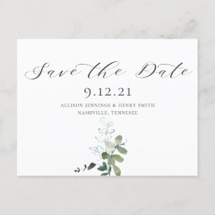 Eukalyptus Calligraphy Wedding Save the Date Ankündigungspostkarte