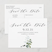 Eukalyptus Calligraphy Wedding Save the Date Ankündigungspostkarte (Vorne/Hinten)