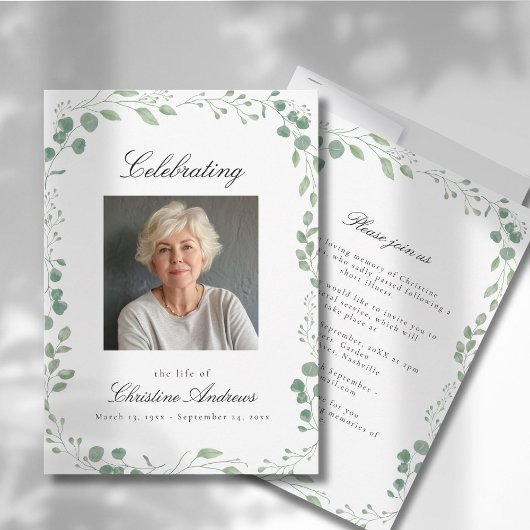 Eukalyptus Celebration of Life Funeral White Einladung
