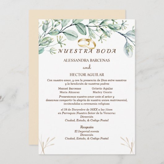 Eukalyptus/Champagne - Spanische Einladung (Vorne/Hinten)