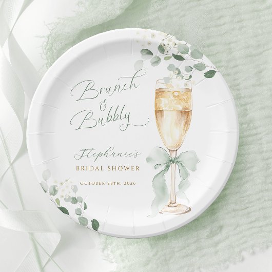 Eukalyptus-Champagner-Brunch und sprudelnde Brautp Pappteller