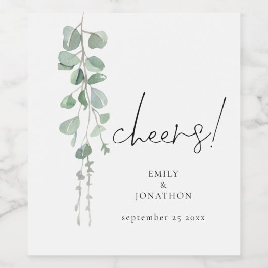 Eukalyptus Cheers Names Wedding Weinetikett (Einzelnes Label)