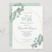 Eukalyptus Chic Geometric Elegant zum 90. Geburtst Einladung (Vorne/Hinten)