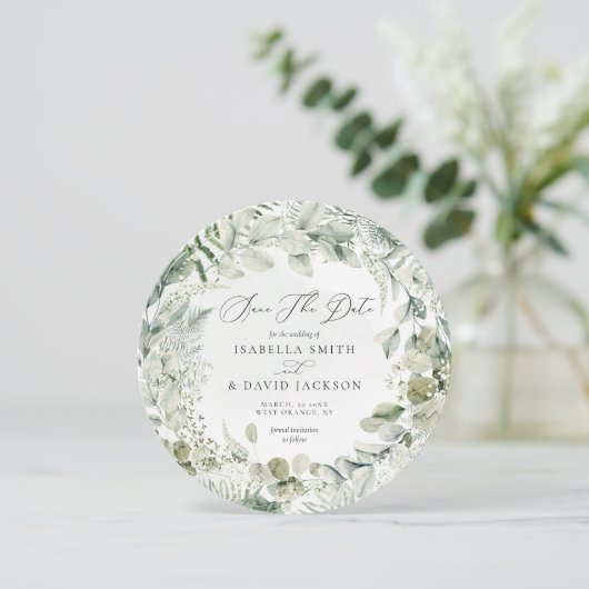 Eukalyptus Circle Save The Date (Stehend Vorderseite)