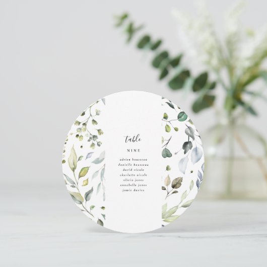 Eukalyptus Circle Tischnummer Cards (Stehend Vorderseite)