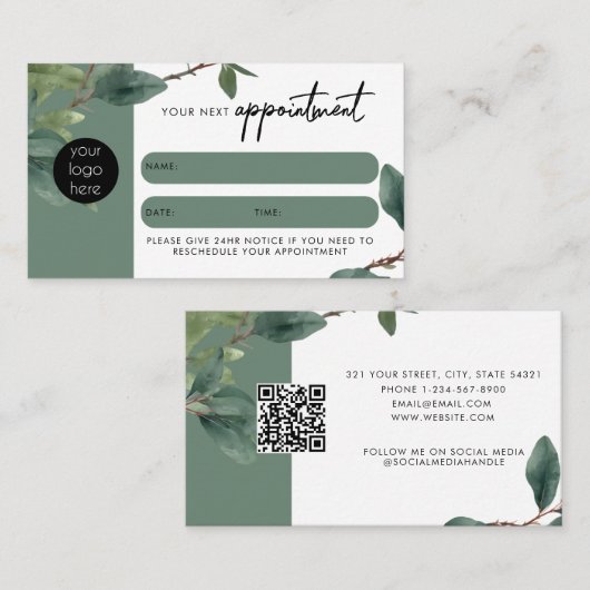 Eukalyptus Client-Termin Karte QR-Logo (Vorne/Hinten)