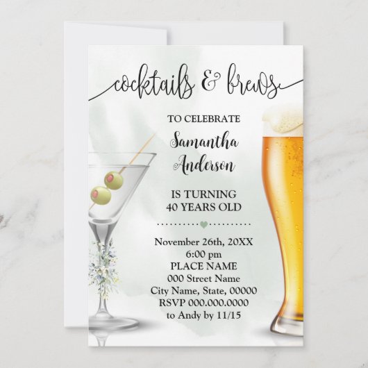 Eukalyptus Cocktails & Brews Paare Dusche Einladung (Vorderseite)