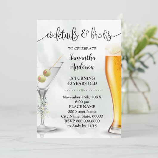 Eukalyptus Cocktails & Brews Paare Dusche Einladung (Stehend Vorderseite)