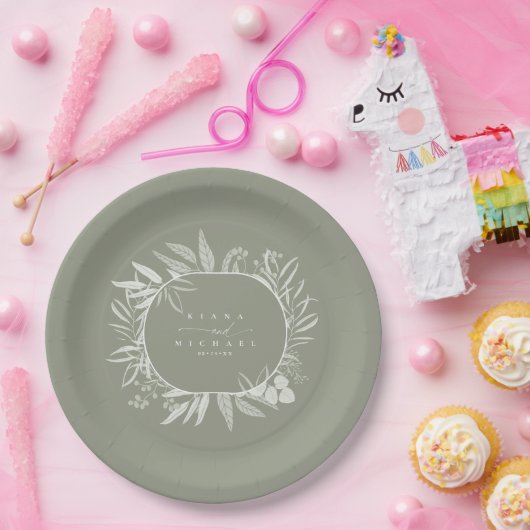 Eukalyptus Color Tones Wreath Green ID901 Pappteller (Party)