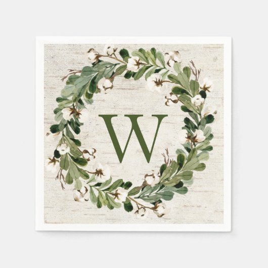 Eukalyptus & Cotton Birch Wreath Monogram Serviette (Vorderseite)