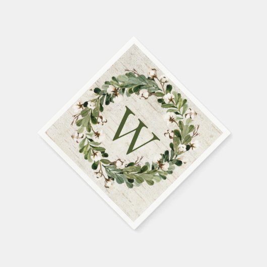 Eukalyptus & Cotton Birch Wreath Monogram Serviette (Ecke)