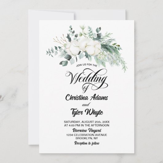 Eukalyptus Cotton-Blume-Hochzeit Einladung (Vorderseite)
