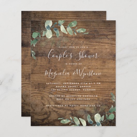 Eukalyptus Coupels Einladung zur Dusche (Vorne/Hinten)