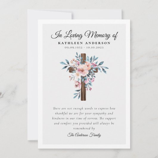 Eukalyptus-Cross-Beerdigung Dankeskarte (Vorderseite)