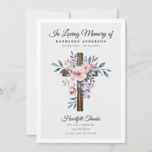 Eukalyptus-Cross-Beerdigung Dankeskarte (Vorderseite)
