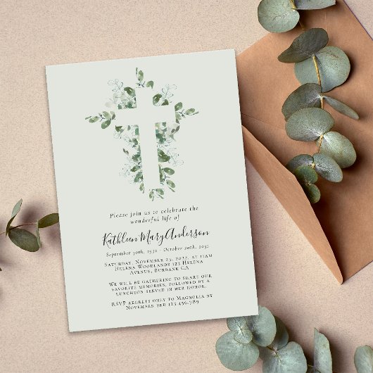 Eukalyptus Cross-Feier zum Gedenken an das Leben Einladung