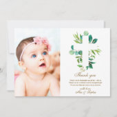 Eukalyptus Cross & Foto Taufe Danke Karte (Vorderseite)