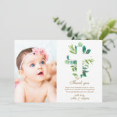 Eukalyptus Cross & Foto Taufe Danke Karte (Stehend Vorderseite)