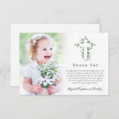 Eukalyptus Cross Foto Taufe Dankeskarte (Vorne/Hinten)