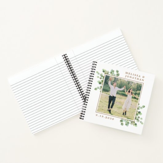 Eukalyptus Custom Foto Hochzeit im Grünen Notizblock (Innenseite)