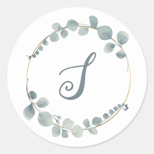 Eukalyptus Custom Text Monogram Sticker (Vorderseite)