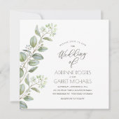 Eukalyptus Cuttings Square White Wedding Einladung (Vorderseite)