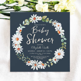 Eukalyptus & Daisy Navy Blue Baby Showdusche Einladung