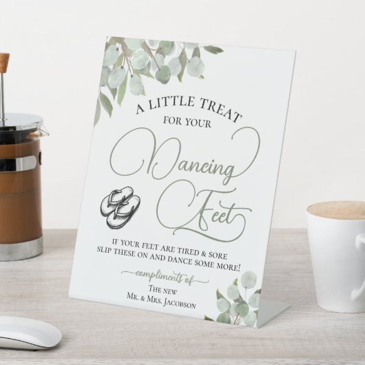 Eukalyptus Dancing Feet Dreh Flop Wedding Sockelschild (In SItu)