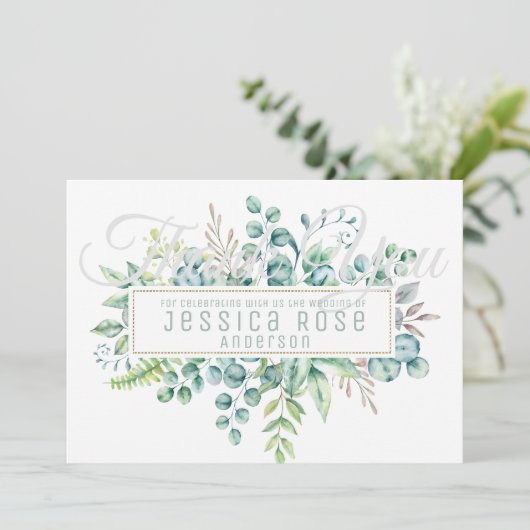 Eukalyptus DANK YOU Card - Text auf beiden Seiten (Stehend Vorderseite)