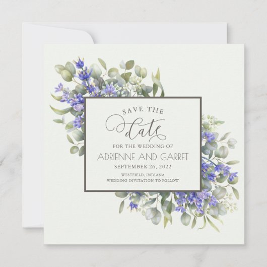 Eukalyptus & Delicate Lavender Wedding Save The Date (Vorderseite)