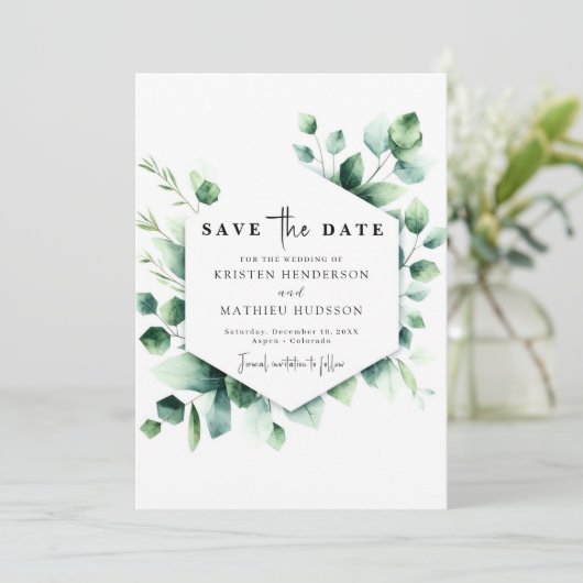 Eukalyptus Digital Wedding Save The Date (Stehend Vorderseite)