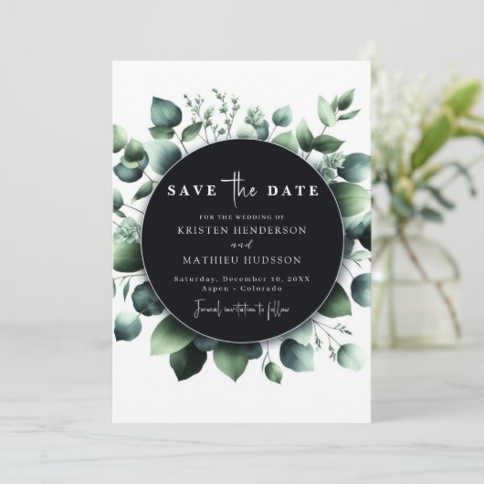 Eukalyptus Digital Wedding Save The Date (Stehend Vorderseite)