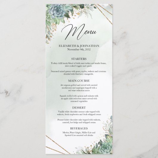 Eukalyptus-Dinner-Menü für das Abendessen in Goldr Menükarte (Vorderseite)