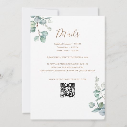 Eukalyptus Double Happiness Wedding Einladung (Rückseite)