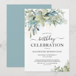 Eukalyptus Dusty Blue Geburtstagsparty Einladung