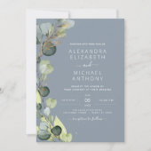 Eukalyptus Dusty Blue Sage Green Gold Wedding Einladung (Vorderseite)