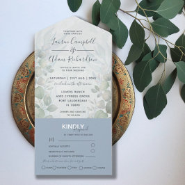 Eukalyptus Dusty Blue Watercolor Wedding All In One Einladung