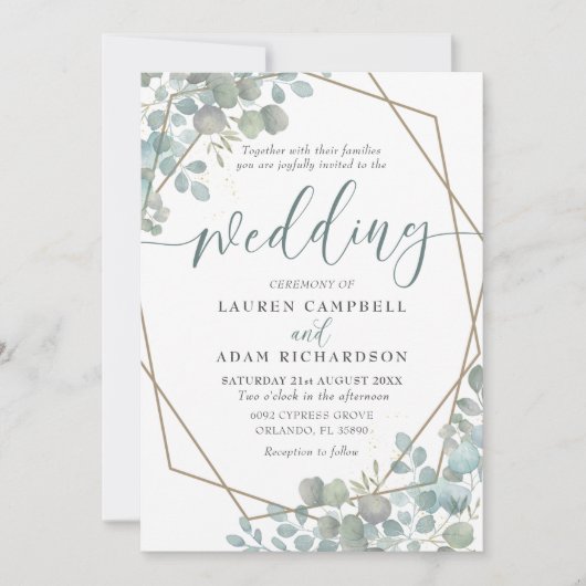 Eukalyptus Dusty Blue Wedding Einladung (Vorderseite)