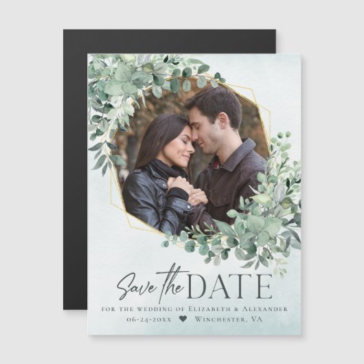 Eukalyptus Dusty Blue Wedding Foto Save the Date Magneteinladung (Vorne/Hinten)
