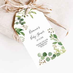 Eukalyptus Einfache braune florale Babyparty Geschenkanhänger